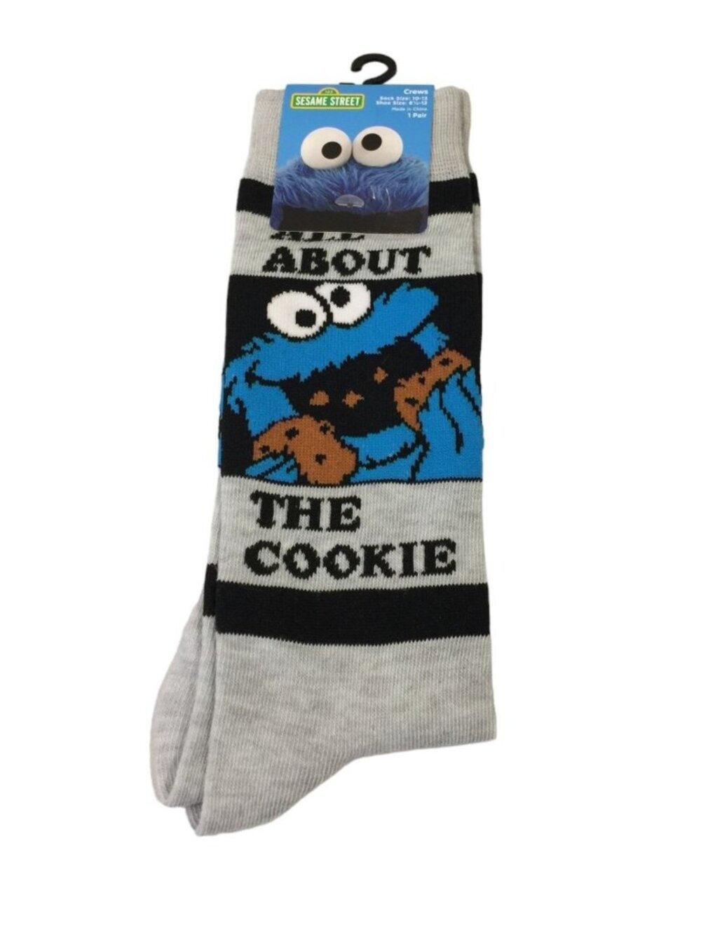 Sesame Street ALL ABOUT THE COOKIE Men's Crew Socks Size 10-13